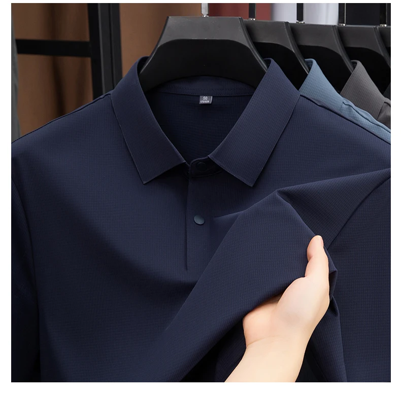 Brand Clothing 2026 New Men's Summer Polyamide Spandex Fabric Polo Shirt High Stretch Ice Silk Breathable Cool Touch Tops Male