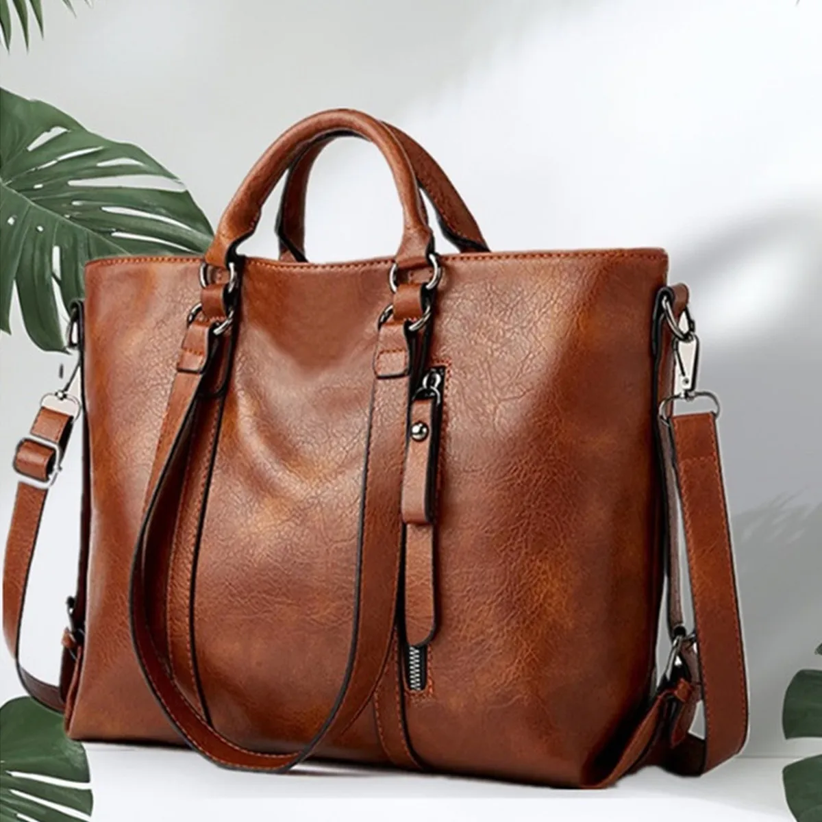 Large Women's Tote Bag, Artificial Leather Long Shoulder Strap Handbag, Single Shoulder Bag A4 Business Office Tote Bag