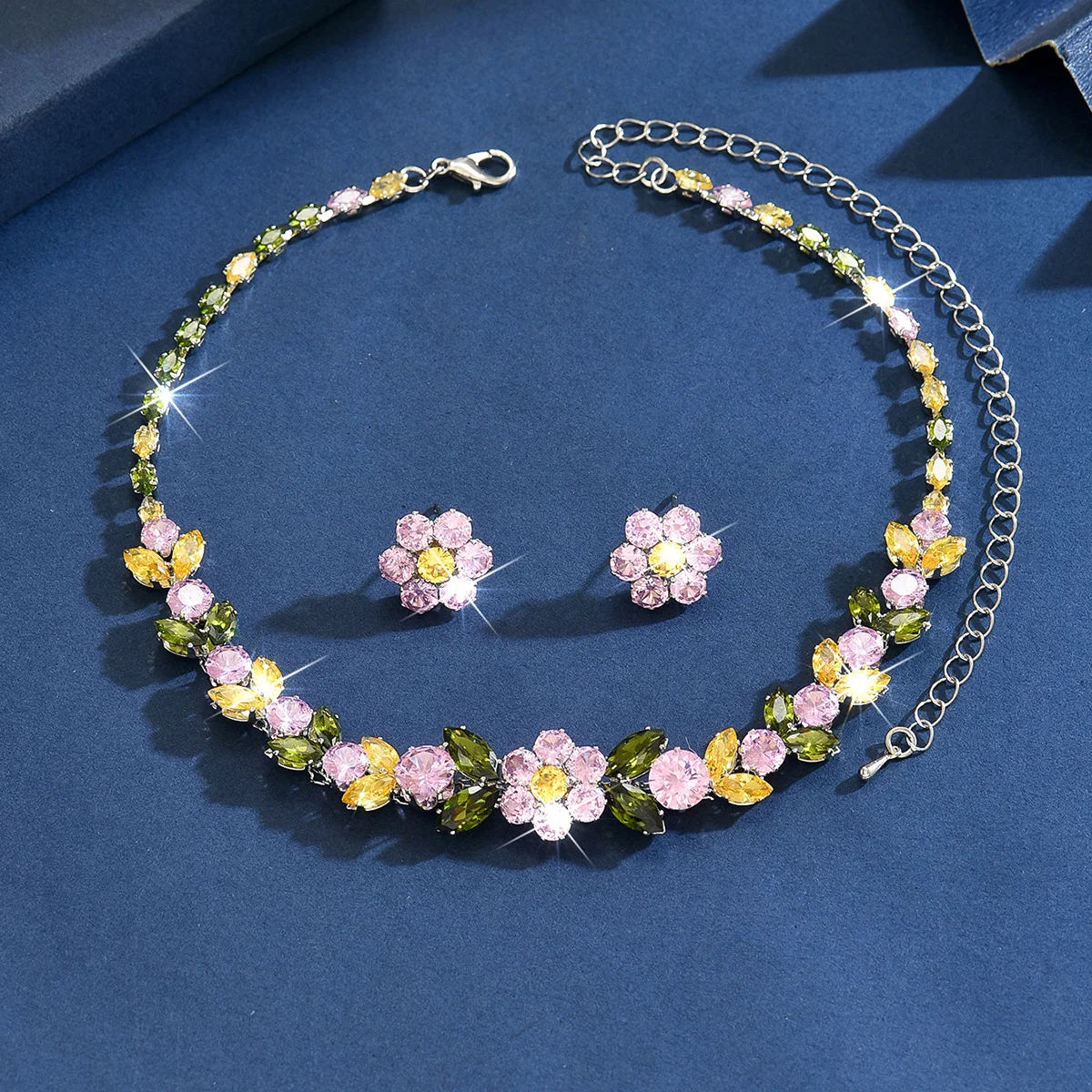2026 New Floral Earrings and Necklace Set for Women - Trendy Floral Set with Diamond and Zirconia Stones (Instagram Style)