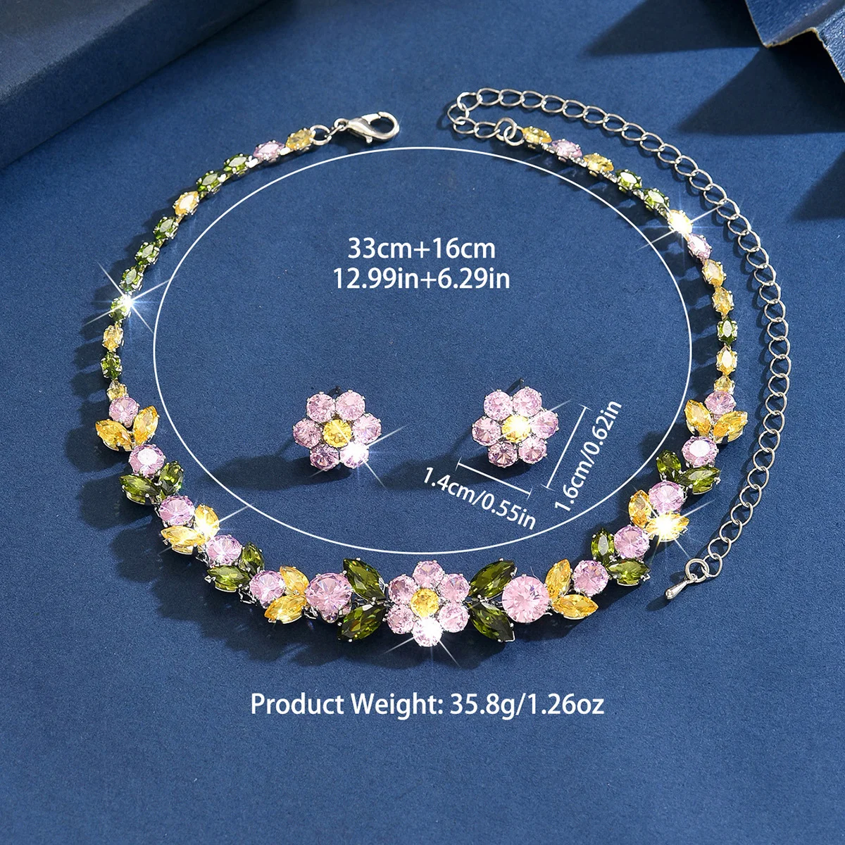2026 New Floral Earrings and Necklace Set for Women - Trendy Floral Set with Diamond and Zirconia Stones (Instagram Style)