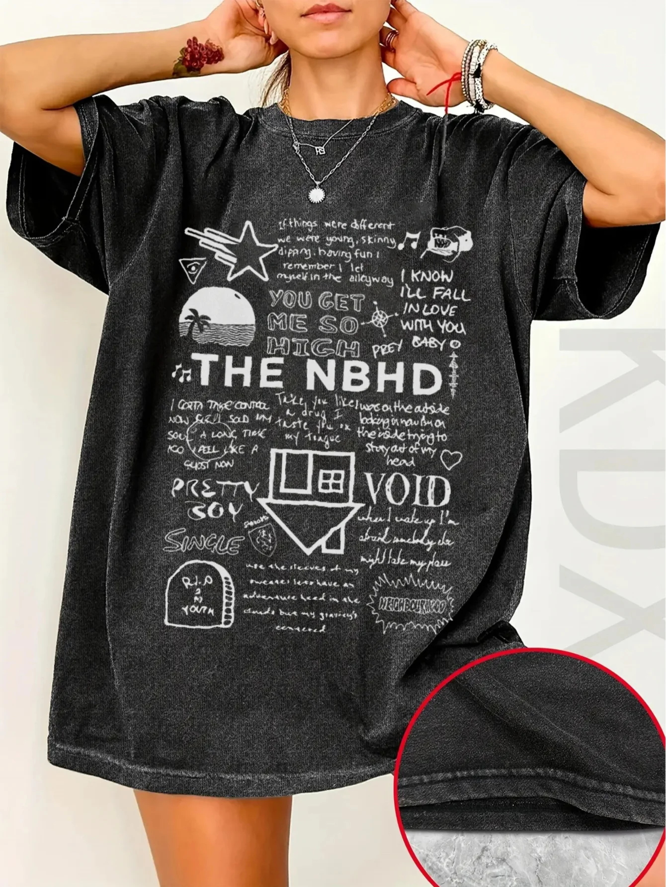 Neighborhood NBHD Band Printed T-shirt Pure Cotton High Quality Women's Wear Xorts Ropa Mujer Casual Short Sleeve T-shirt