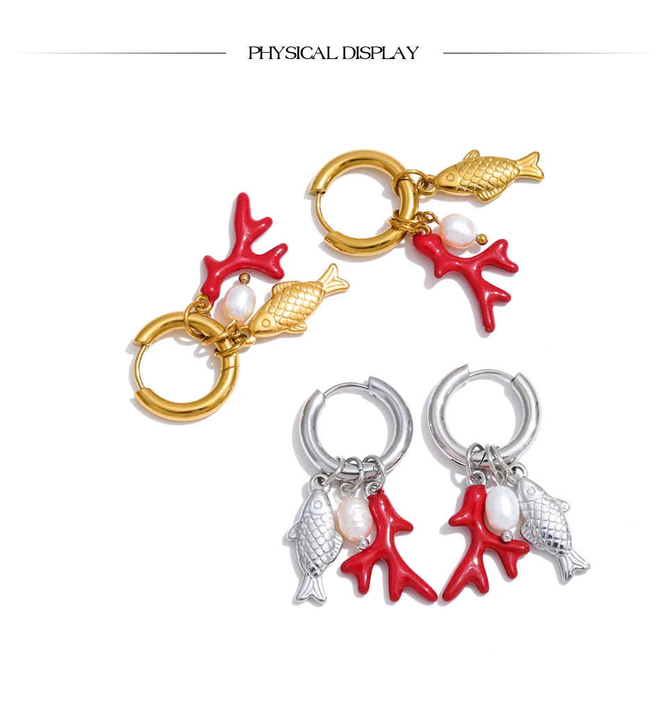 Yhpup Ocean Style Stainless Steel Natural Pearl Fish Drop Charm Earrings Summer Handmade Arrivals Ear 2026 Jewelry PVD Plated