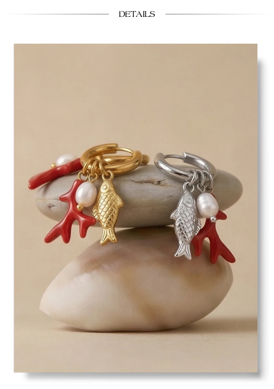 Yhpup Ocean Style Stainless Steel Natural Pearl Fish Drop Charm Earrings Summer Handmade Arrivals Ear 2026 Jewelry PVD Plated