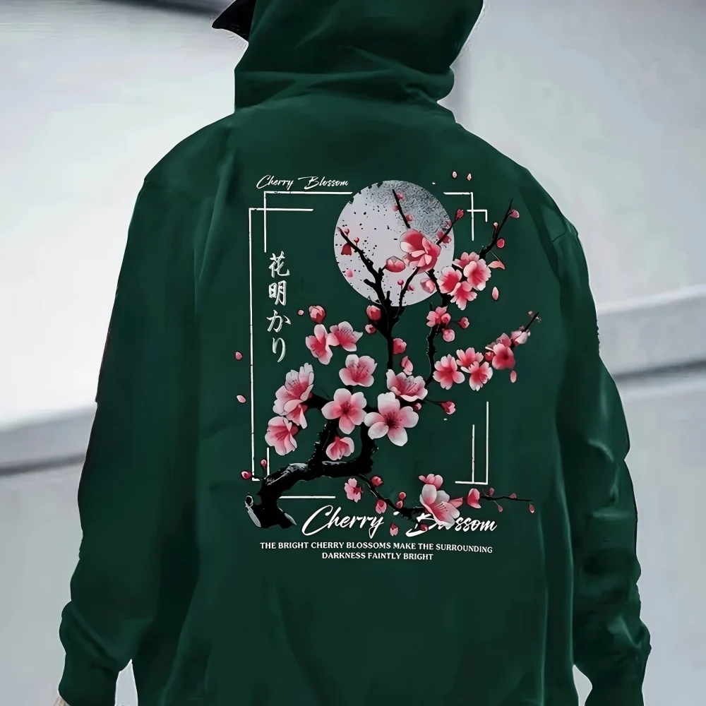 Cherry Blossom Moon Men Women Hoodie Outdoor Street Japan Harajuku Retro Casual Loose Sport Trend Adult Autumn Winter Sweatshirt