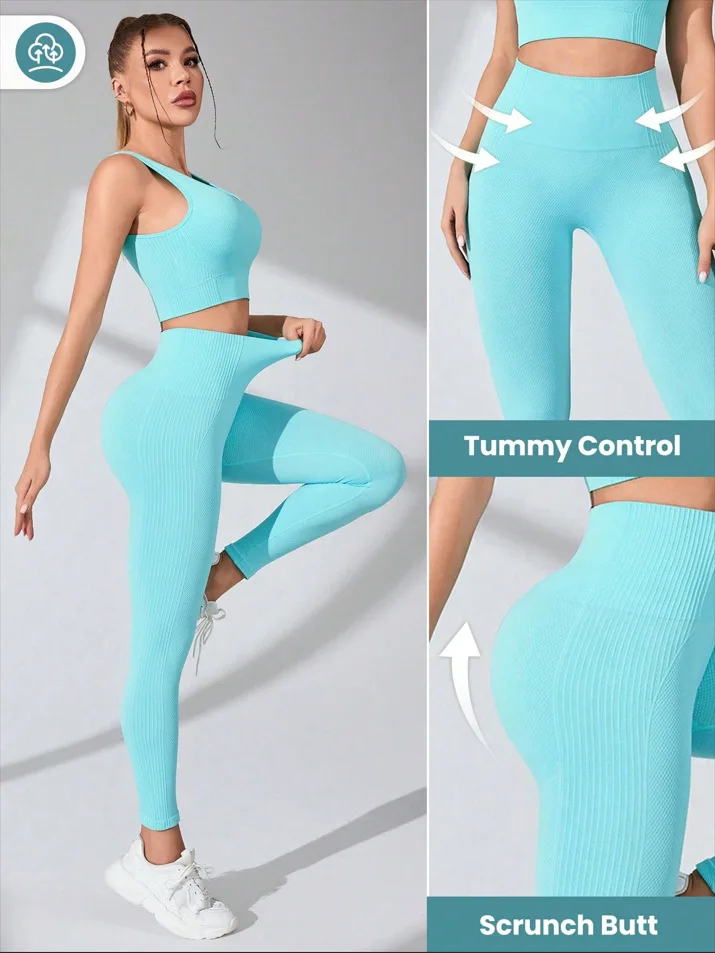 Seamless High Waisted Yoga Leggings Women Thread Butt Lifting Quick Dry Tummy Control Workout Leggings for Gym Fitness Running