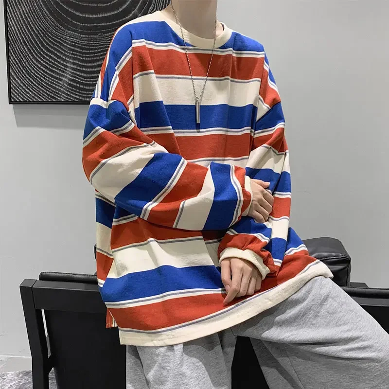 Women T Shirts Woman Clothing Y2k Sweatshirt 2026 Four Seasons Fashion Long Sleeves Tee Loose Couple Graphic Stripe T-Shirt Tops