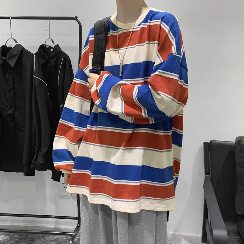 Women T Shirts Woman Clothing Y2k Sweatshirt 2026 Four Seasons Fashion Long Sleeves Tee Loose Couple Graphic Stripe T-Shirt Tops