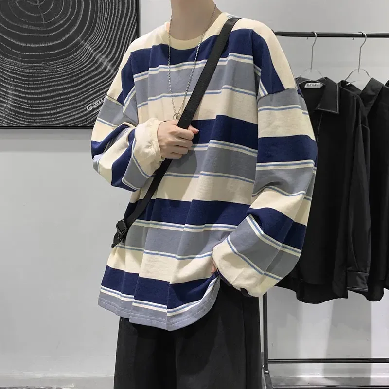 Women T Shirts Woman Clothing Y2k Sweatshirt 2026 Four Seasons Fashion Long Sleeves Tee Loose Couple Graphic Stripe T-Shirt Tops