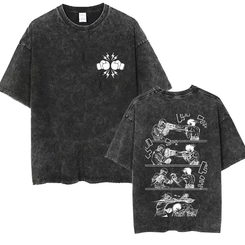Anime Hajime No Ippo Kamogawa Boxing Gym Vintage Washed T-shirt Makunouchi Takamura KGB T Shirts Men Manga Oversized T-shirts