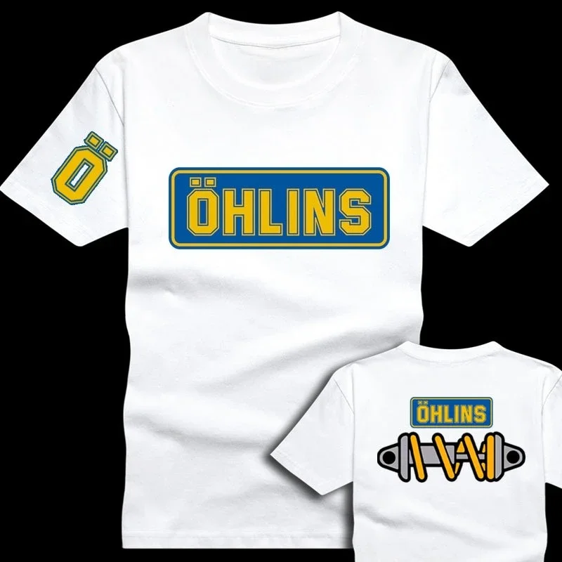 Tees Men Ohlins Shock Suspension Car Motorcycle Sport Racing T Shirt Summer Casual Oversized men's Short sleeve