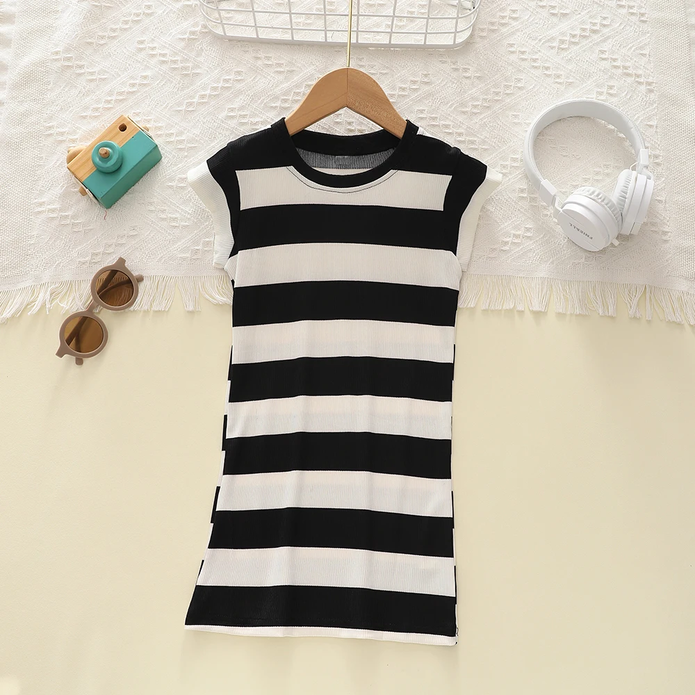 Girl Casual Dress New Fashion Striped T-shirt Vest Dress Children's Clothes Girl Clothes