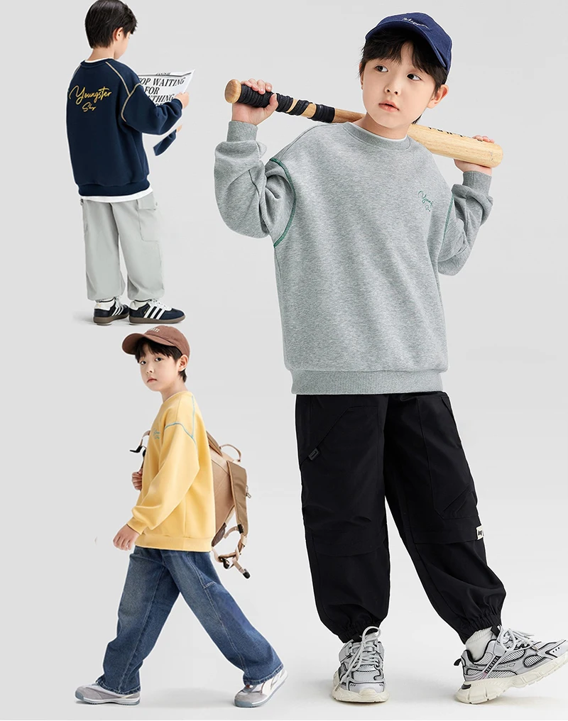Spring Autumn Teenager Boys Sweatshirts Fashion Letter Print Cotton Long Sleeve Sports Top For 4-14 Years Kids Children Clothes