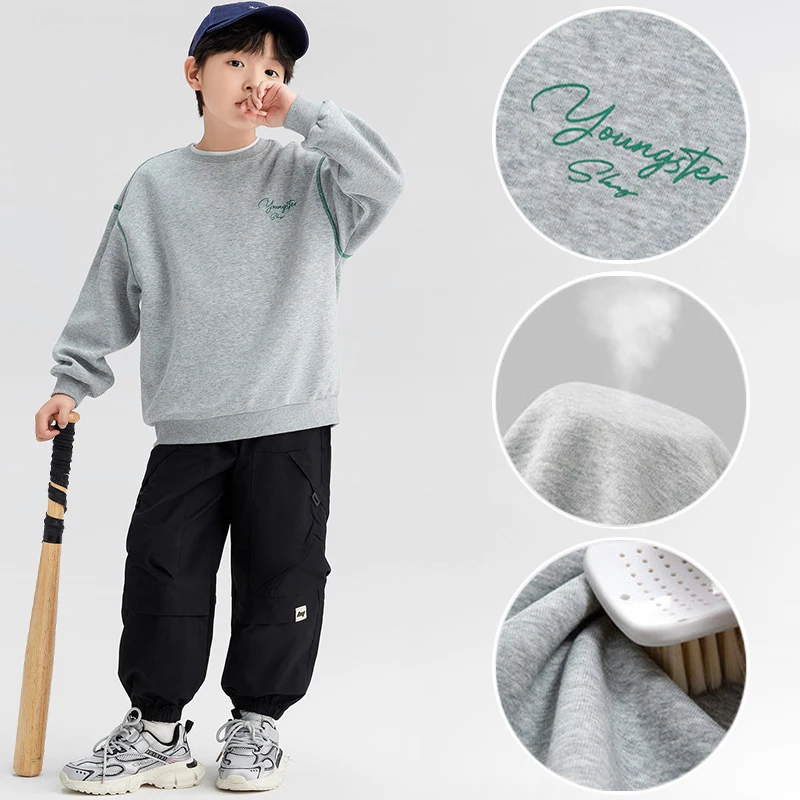 Spring Autumn Teenager Boys Sweatshirts Fashion Letter Print Cotton Long Sleeve Sports Top For 4-14 Years Kids Children Clothes