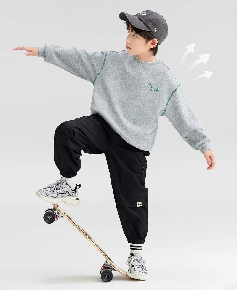 Spring Autumn Teenager Boys Sweatshirts Fashion Letter Print Cotton Long Sleeve Sports Top For 4-14 Years Kids Children Clothes