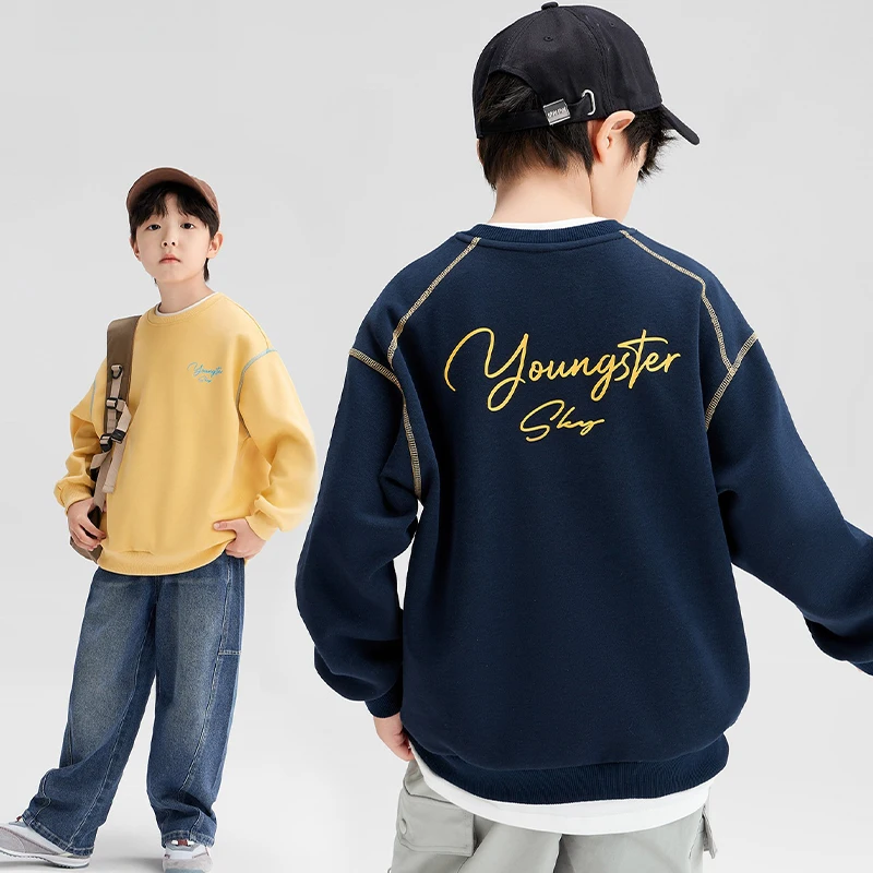 Spring Autumn Teenager Boys Sweatshirts Fashion Letter Print Cotton Long Sleeve Sports Top For 4-14 Years Kids Children Clothes
