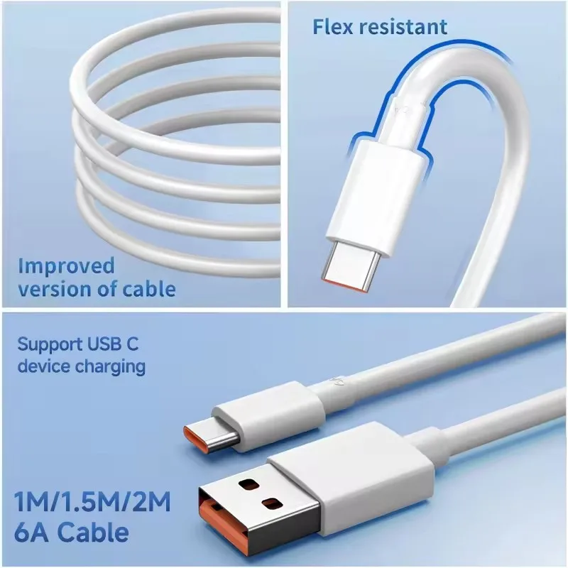 90W 6A Turbo Fast Wall Charger for Xiaomi 11 12 Lite 13T 14 Ultra Redmi Note 11T 12T 13 15Pro POCO F4 X5 USB Type C Charge Cable
