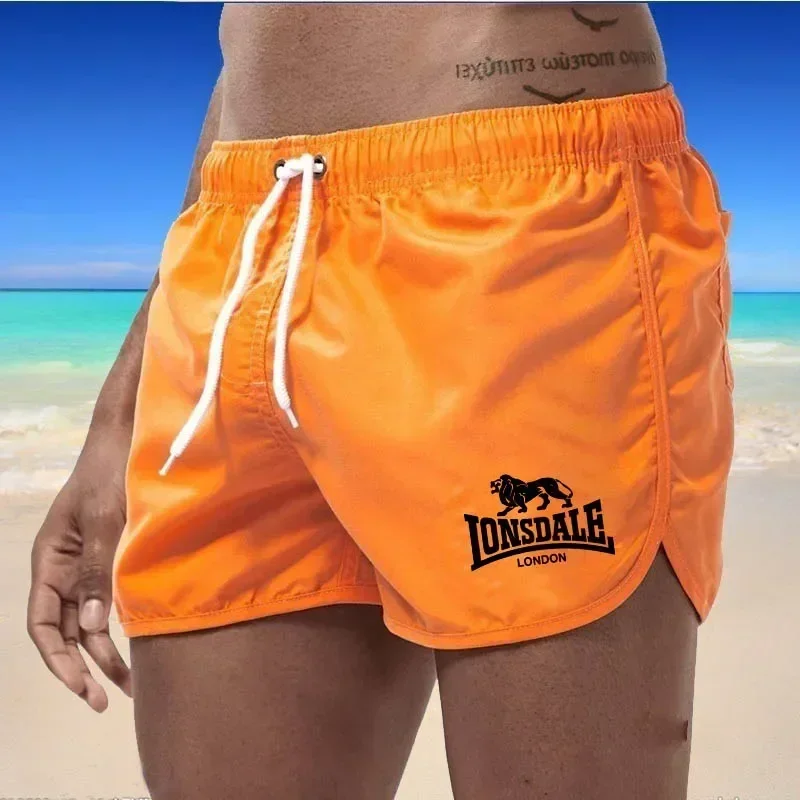Men's Beach Shorts Lonsdale-Print Sport Running Pants Shorts Swimwear Movement Quick Dry Surf Shorts Swimwear