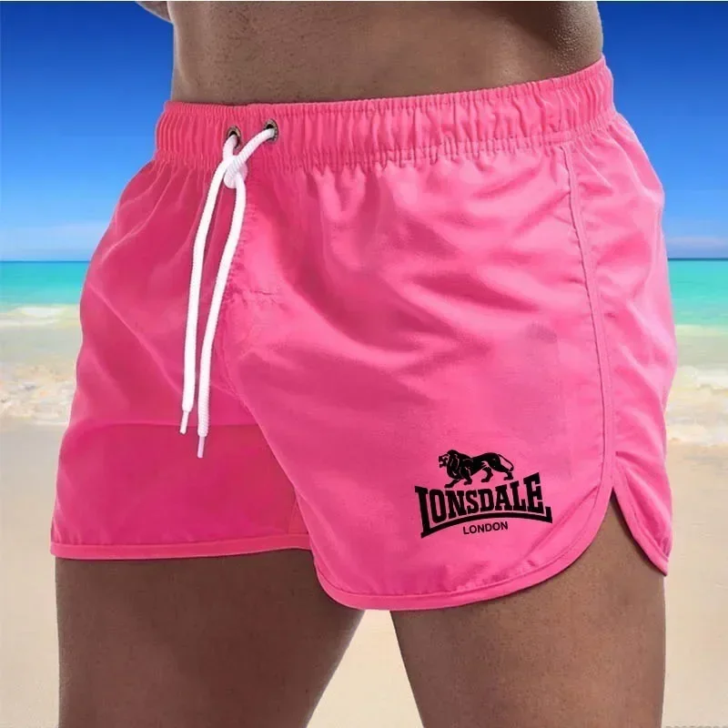 Men's Beach Shorts Lonsdale-Print Sport Running Pants Shorts Swimwear Movement Quick Dry Surf Shorts Swimwear