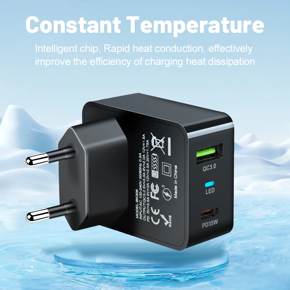 35W GaN USB Fast Charging Type C Charger Quick Charge Mobile Phone Power Adapter For iPhone 15 Xiaomi Samsung Portable Chargers