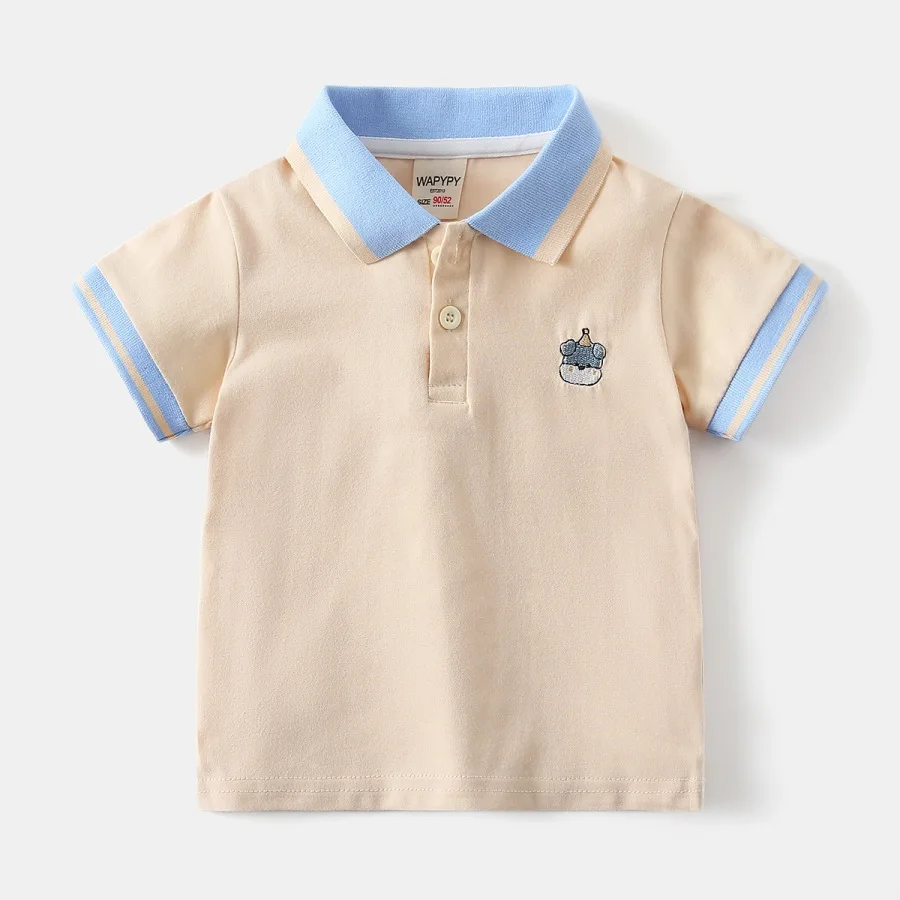 Kids 2-6Y Comfortable Cotton Casual Boys Tops Childrens Summer Short Sleeve Polo Shirts 4 Styles Handsome Cartoon Embroidery