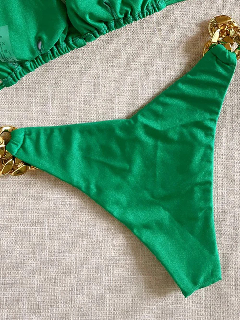 2026 New Sexy Triangle Swimsuit Solid Color Chain Decoration Split Bikini Set Beachwear Brazilian Swimwear Bathing Suit