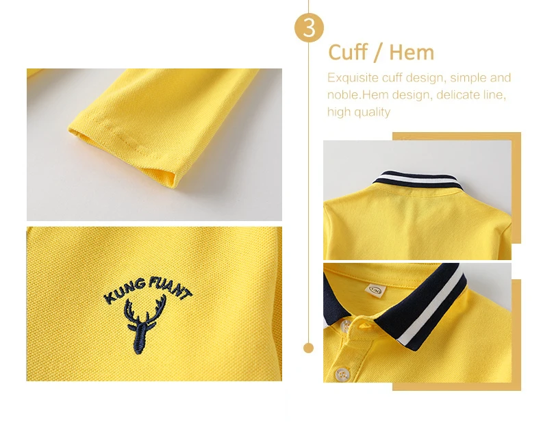 Boys Long Sleeve Polo Shirt Kids Contrast Color Collar Tops Children Casual Deer Embroidery Blue Yellow T Shirts for 3-14 Years