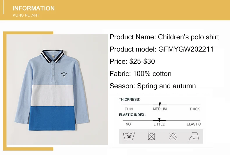Boys Long Sleeve Polo Shirt Kids Contrast Color Collar Tops Children Casual Deer Embroidery Blue Yellow T Shirts for 3-14 Years