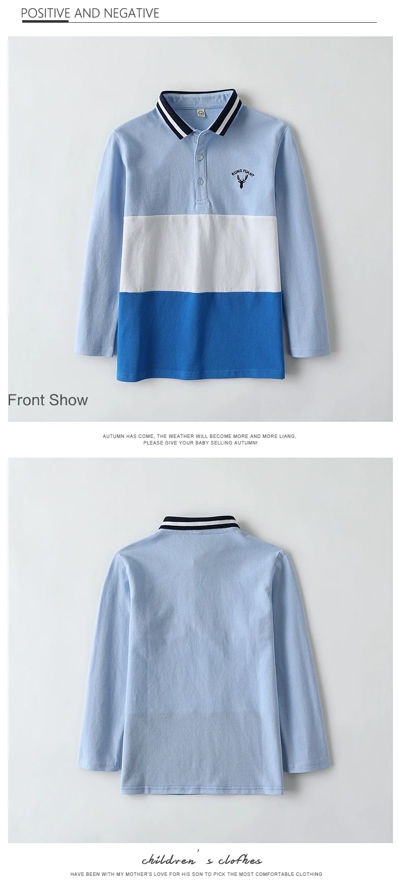 Boys Long Sleeve Polo Shirt Kids Contrast Color Collar Tops Children Casual Deer Embroidery Blue Yellow T Shirts for 3-14 Years