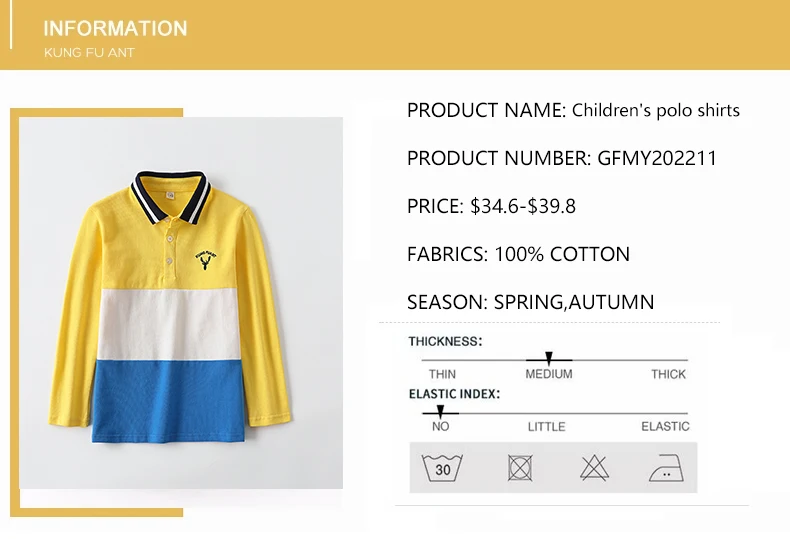 Boys Long Sleeve Polo Shirt Kids Contrast Color Collar Tops Children Casual Deer Embroidery Blue Yellow T Shirts for 3-14 Years