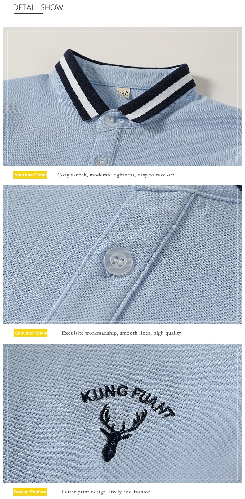Boys Long Sleeve Polo Shirt Kids Contrast Color Collar Tops Children Casual Deer Embroidery Blue Yellow T Shirts for 3-14 Years