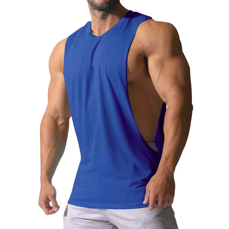 Summer Men's Wide Shoulder Vest Solid Color Sports Side Large Split Loose Vest Sleeveless Vest