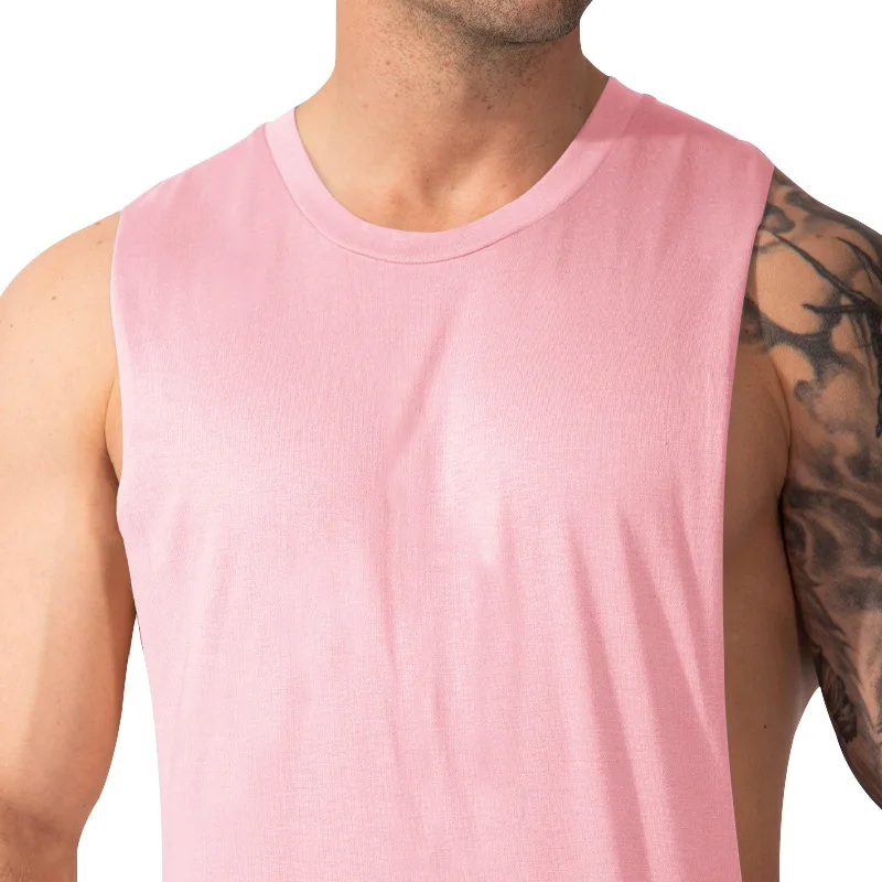 Summer Men's Wide Shoulder Vest Solid Color Sports Side Large Split Loose Vest Sleeveless Vest