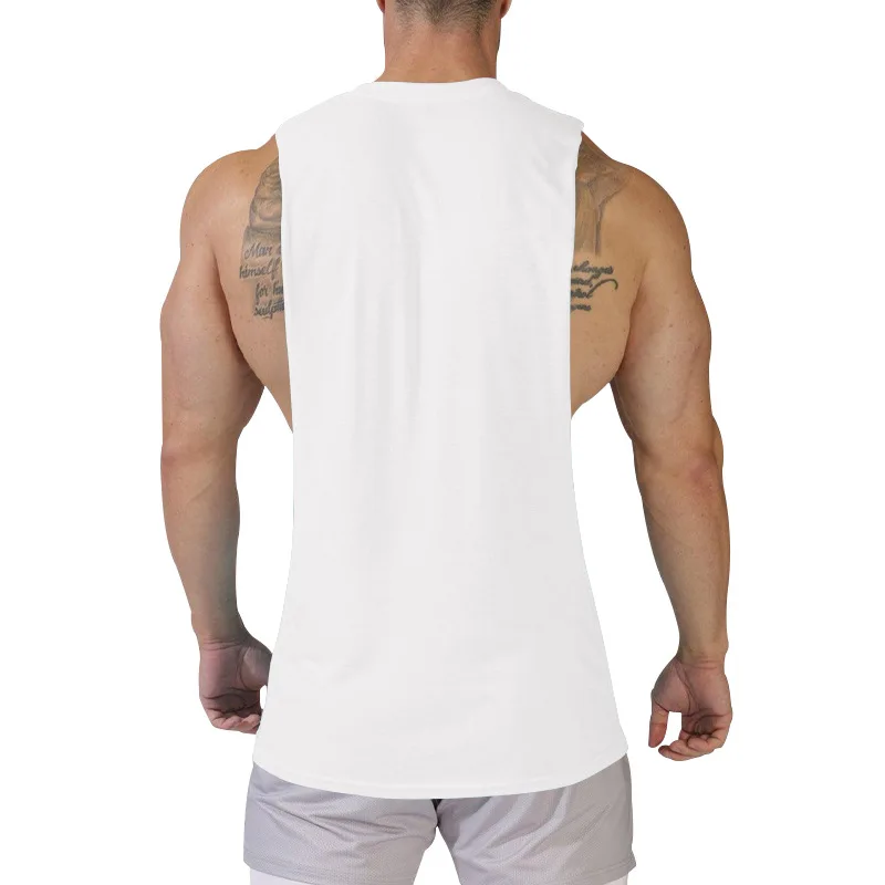 Summer Men's Wide Shoulder Vest Solid Color Sports Side Large Split Loose Vest Sleeveless Vest