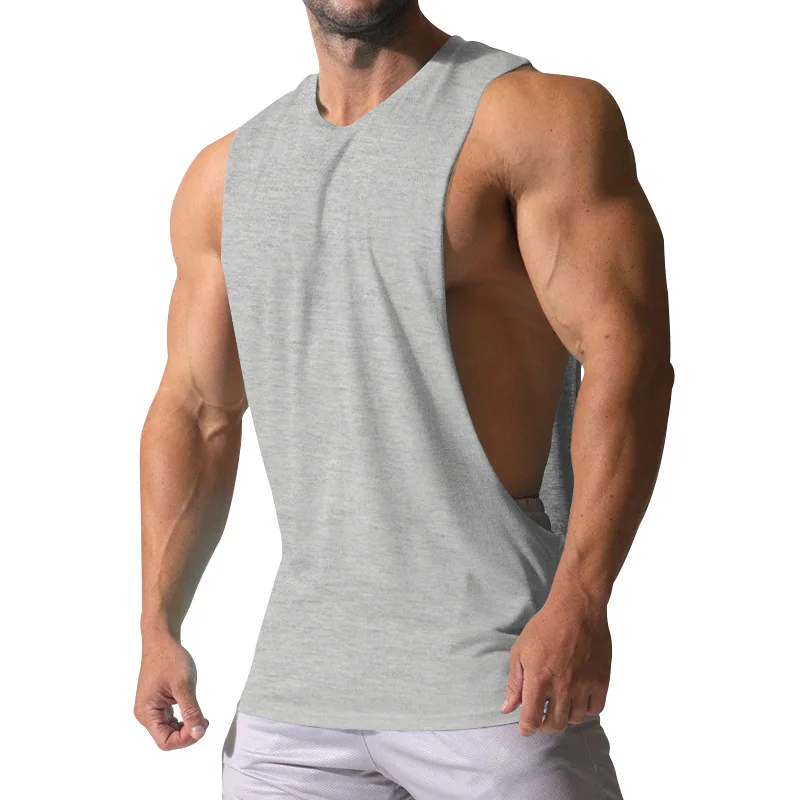 Summer Men's Wide Shoulder Vest Solid Color Sports Side Large Split Loose Vest Sleeveless Vest