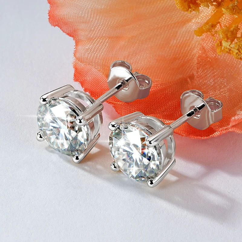 Lnngy 0.3-2CT Moissanite Stud Earrings for Women 14k Gold Filled Sparkling Four Claws Lab Diamond Earring With Certificates