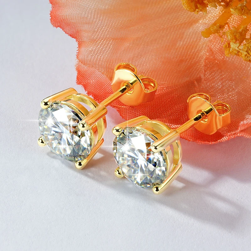 Lnngy 0.3-2CT Moissanite Stud Earrings for Women 14k Gold Filled Sparkling Four Claws Lab Diamond Earring With Certificates