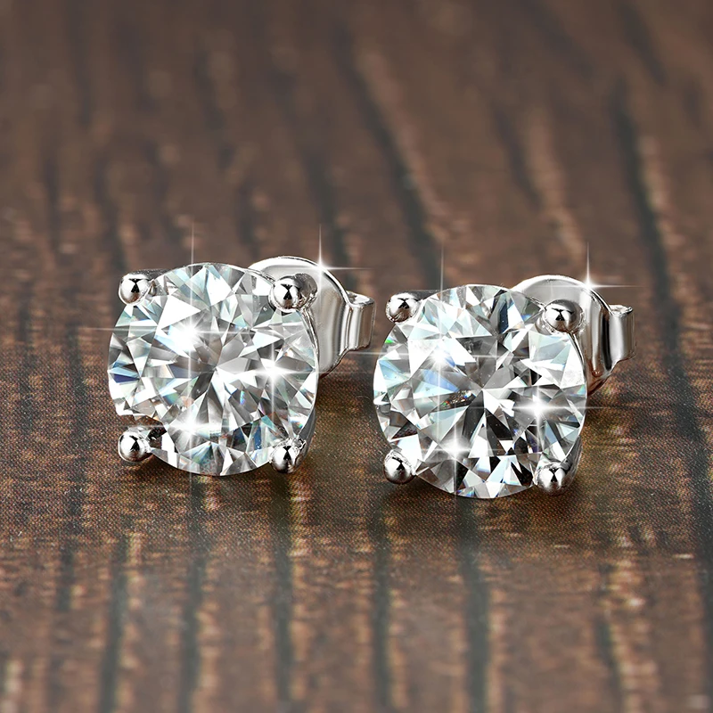 Lnngy 0.3-2CT Moissanite Stud Earrings for Women 14k Gold Filled Sparkling Four Claws Lab Diamond Earring With Certificates