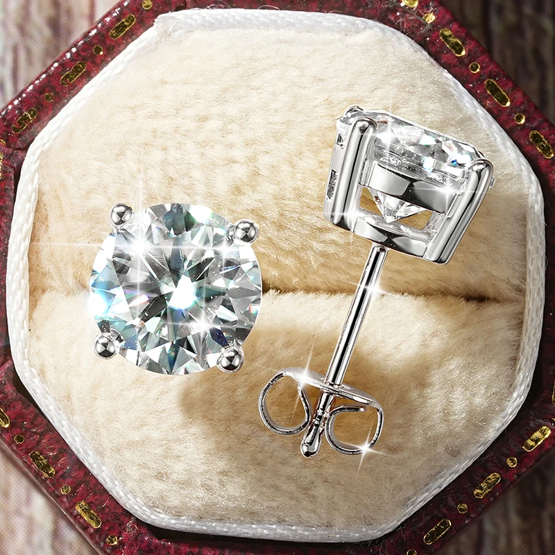 Lnngy 0.3-2CT Moissanite Stud Earrings for Women 14k Gold Filled Sparkling Four Claws Lab Diamond Earring With Certificates