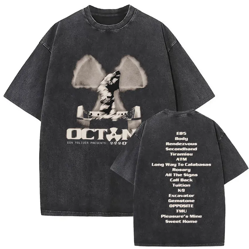 Rapper Don Toliver Octane Tour 2026 Vintage Washed T Shirt Men's Gothic Oversized Fashion T-shirts Hip Hop Pop Clothing T-shirt