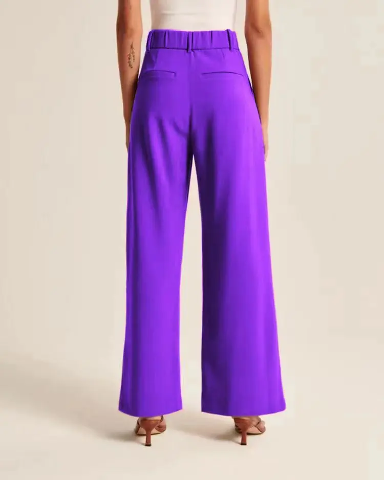 Women's High-Waisted Straight-Leg Trousers Casual Office Wear Slim-Fit Cut Solid-Colour Suit Trousers