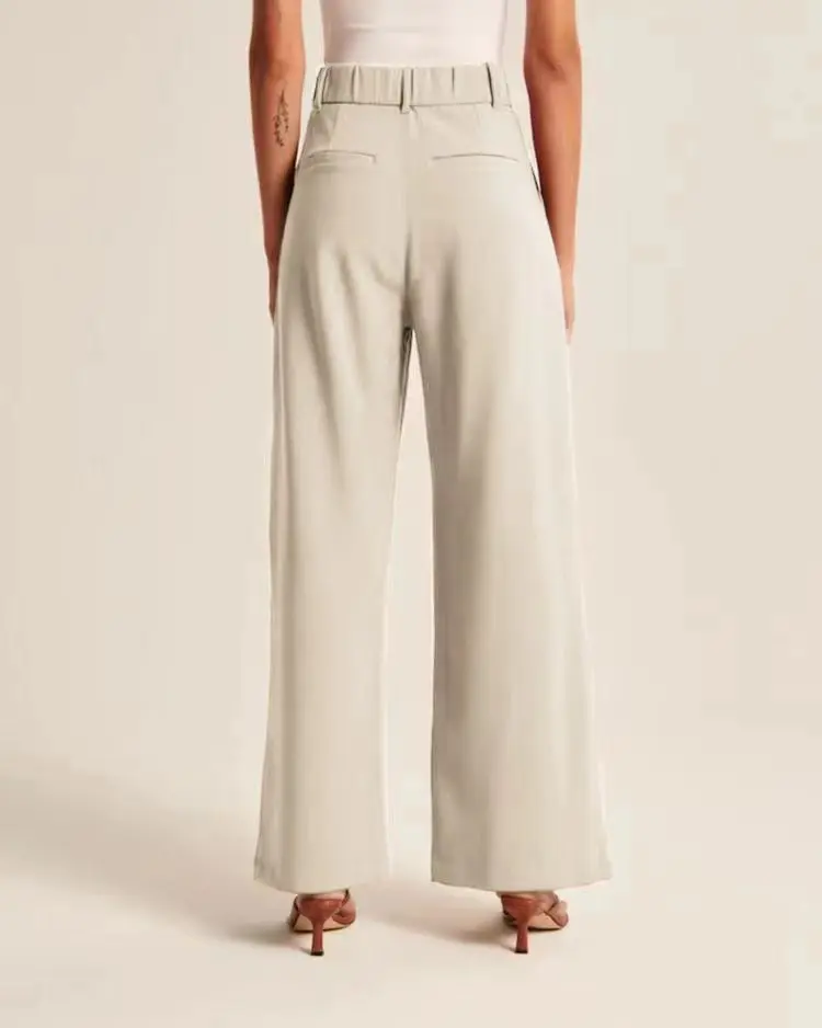 Women's High-Waisted Straight-Leg Trousers Casual Office Wear Slim-Fit Cut Solid-Colour Suit Trousers