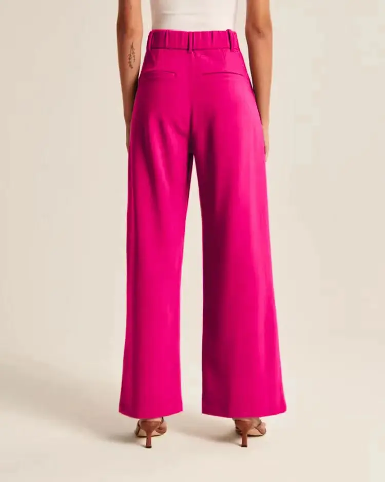 Women's High-Waisted Straight-Leg Trousers Casual Office Wear Slim-Fit Cut Solid-Colour Suit Trousers