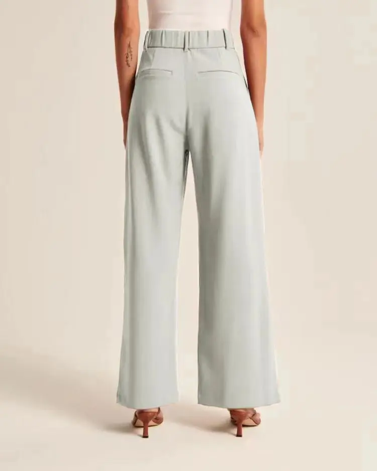 Women's High-Waisted Straight-Leg Trousers Casual Office Wear Slim-Fit Cut Solid-Colour Suit Trousers
