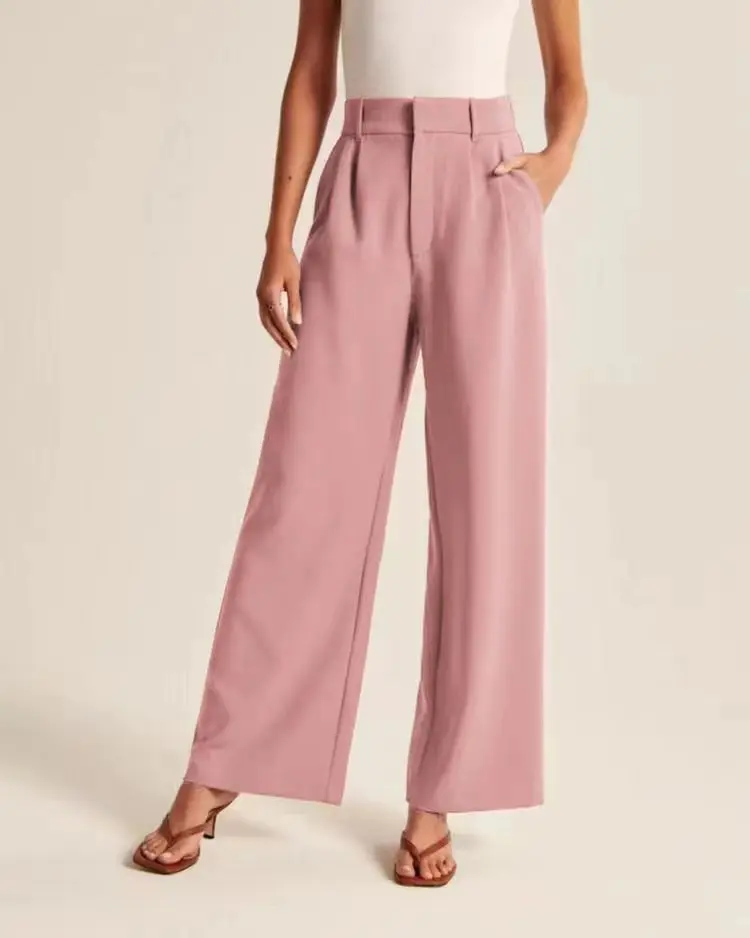 Women's High-Waisted Straight-Leg Trousers Casual Office Wear Slim-Fit Cut Solid-Colour Suit Trousers
