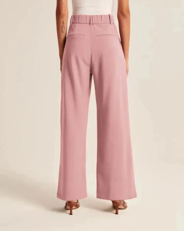Women's High-Waisted Straight-Leg Trousers Casual Office Wear Slim-Fit Cut Solid-Colour Suit Trousers