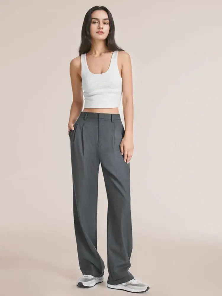Women's High-Waisted Straight-Leg Trousers Casual Office Wear Slim-Fit Cut Solid-Colour Suit Trousers