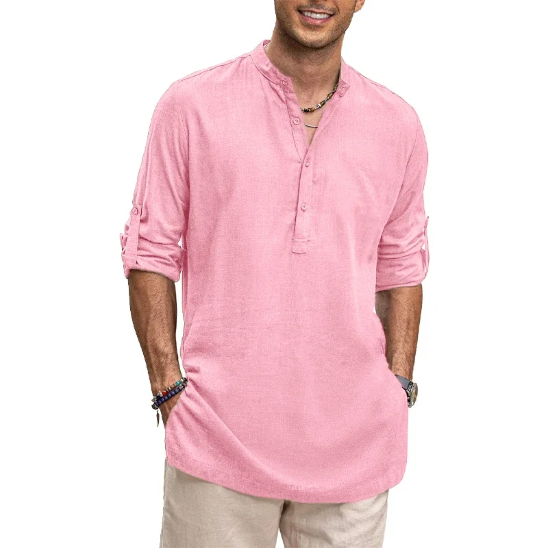 Mens New Cotton Oversized Henley Shirt Casual Lightweight Long Sleeve Tops Stylish Beach and Hawaiian Inspired Tee for Men