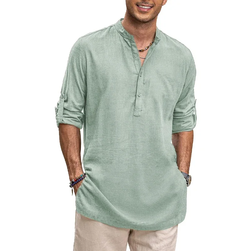 Mens New Cotton Oversized Henley Shirt Casual Lightweight Long Sleeve Tops Stylish Beach and Hawaiian Inspired Tee for Men