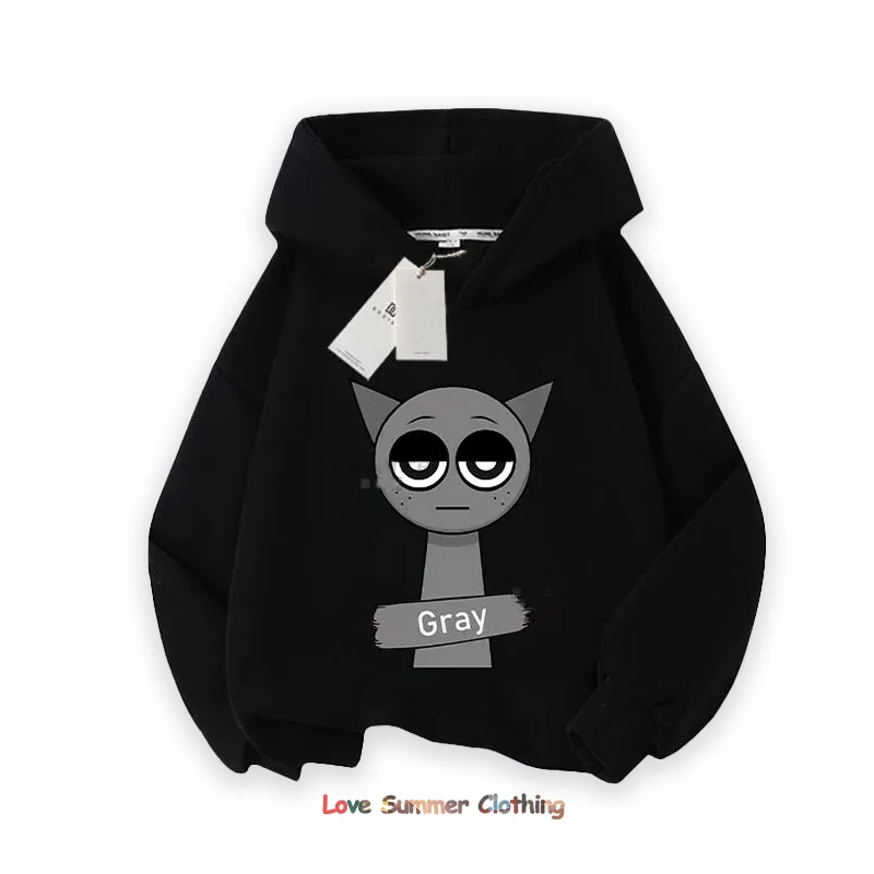 Sprunki Thick Hoodie for Children Anime Cartoon Fashion Sweatshirt Boys Girls Autumn Winter Hip Hop Hooded Hoodies Kids Clothes
