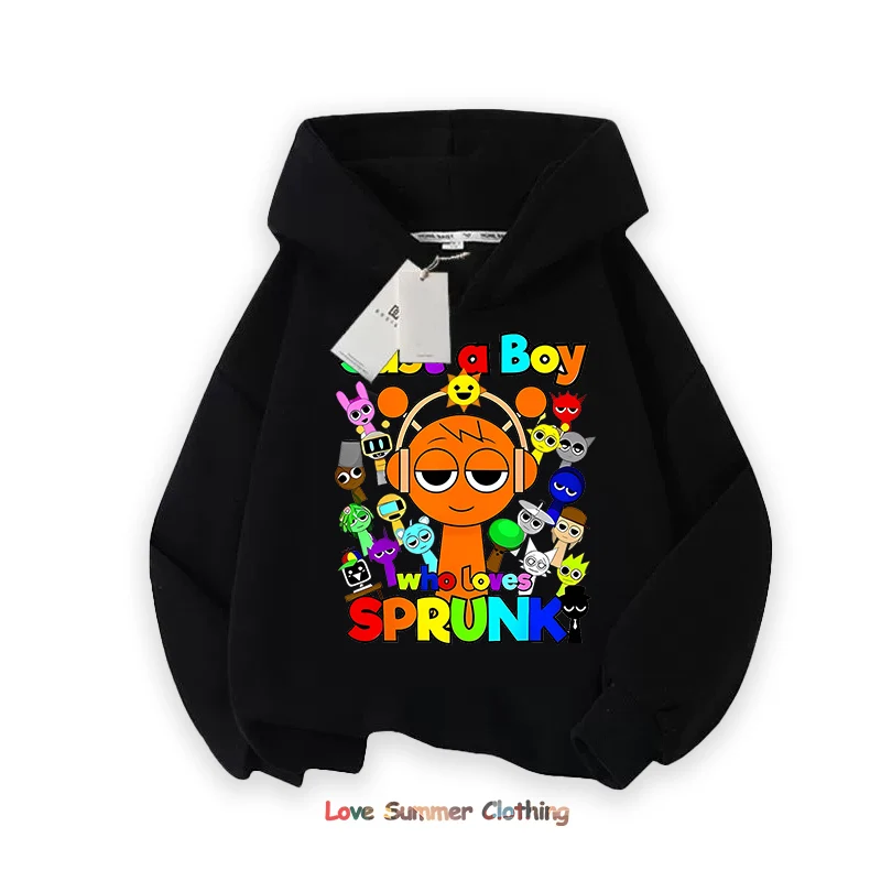 Sprunki Thick Hoodie for Children Anime Cartoon Fashion Sweatshirt Boys Girls Autumn Winter Hip Hop Hooded Hoodies Kids Clothes